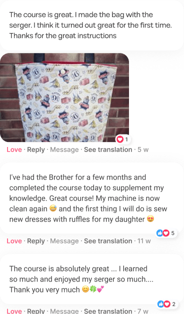 Serger course testimonial
